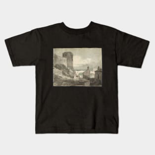 A Road with Houses and a Bridge over a River beneath the Walls of a Castle Kids T-Shirt